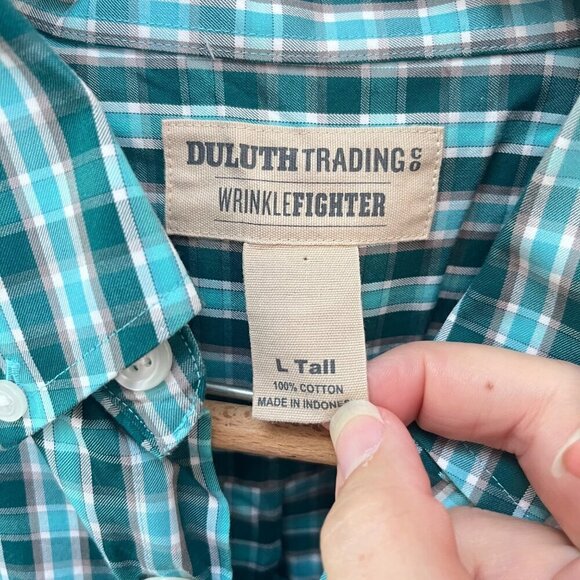 Duluth Trading Co. Wrinklefighter Mens Plaid Long Sleeve Shirt L Tall 100% Cotto - Picture 3 of 3